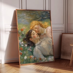 Arte mural de pareja sáfica vintage: póster retro lésbico, pareja queer romántica, impresión LGBTQ, impresión Wlw Summer Love
