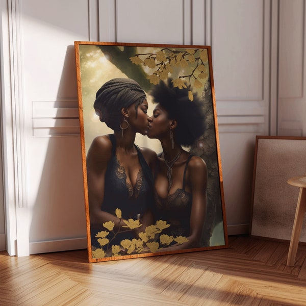 Black Lesbian Queens Wall Art - Sapphic Couple Decor, Gay Art, Modern Wlw Print, LGBTQ Poster, Wlw, Sapphic Print, Digital Download