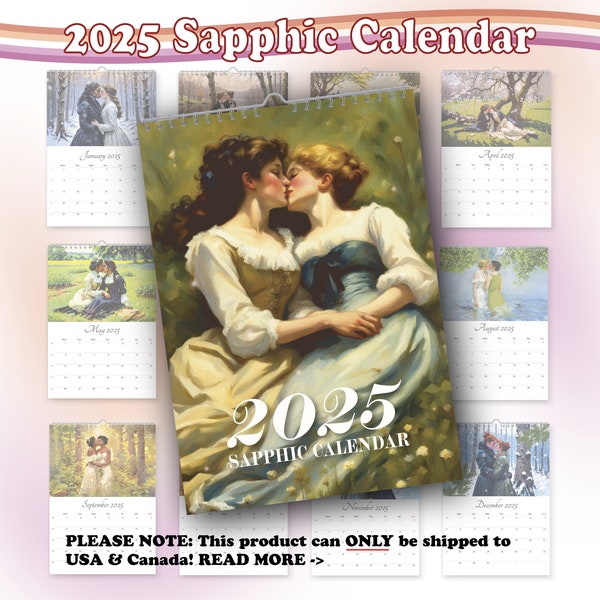 2025 Sapphic Calendar - 12 Month Wall Hanging Calendar, Lesbian A4 Calendar, Queer Planner 2025, LGBTQ Monthly Calendar, Lesbian Gift