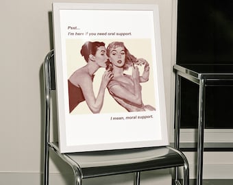 Fun Vintage Sapphic Art Print: Moral Support - Lesbian Home Decor