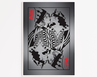 Sapphic Card Deck Art Print: Lesbian Couple Illustration