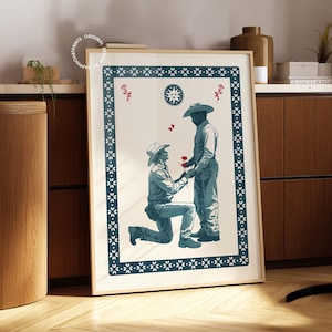 Gay Cowboys Proposal Art Print: Romantic Western LGBTQIA+ Decor