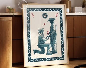 Lámina artística "Propuesta de vaqueros gay": Decoración romántica LGBTQIA+ del Oeste