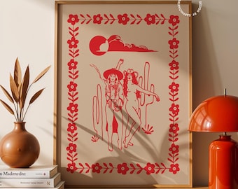 Stampa artistica di cowgirl lesbiche: decorazione murale saffica del selvaggio West
