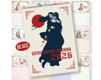 2026 Gothic Sapphic Calendar: Lesbian Halloween Wall Planner, A3