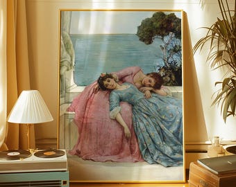 Sapphic Victorian Love Art Print: Romantic Lesbian Wlw Couple Poster