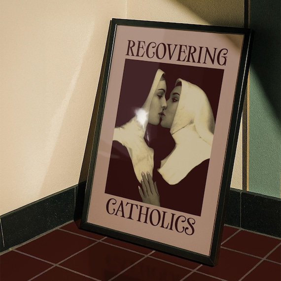Recovering Nuns - Sapphic Retro Wlw Art Print - Lesbian Home Decor