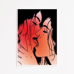 Lesbian Gradient Illustration Poster - LGBTQ Print, Sapphic Poster, Queer Home Decor, Wlw Gift, Sapphic Art Decor, Lesbian Wall Art Print