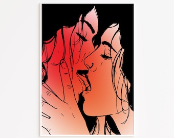 Sapphic Kiss Art Print: Lesbian Gradient Illustration, Queer Home Decor