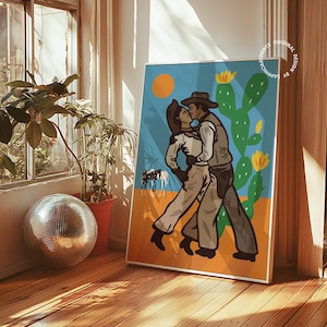 Lámina de pared de vaqueros gays besándose - Arte del lejano oeste, lámina de vaqueros homo, pareja queer, arte LGBTQIA+, póster de vaqueros besándose, arte de vaqueros enamorados
