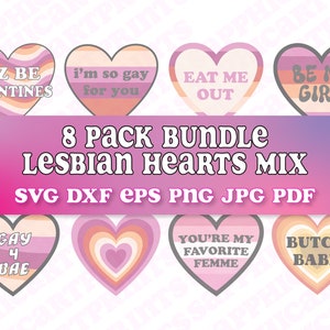 Paquete SVG de corazones lésbicos para San Valentín: corazones queer, LGBTQ+, pareja sáfica, señora y señora, San Valentín Wlw
