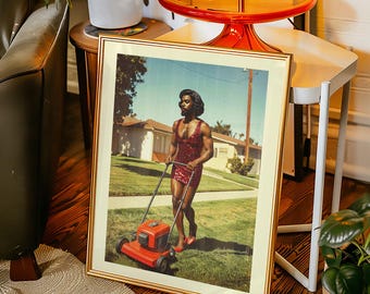 Drag Queen Mowing Lawn Print: Queer LGBTQIA+ Wall Decor