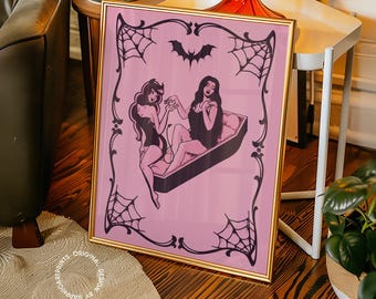 Sapphic Vampir Teufel Print: Gothic Lesben Halloween Wandkunst
