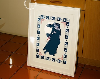 Sapphic Vampir Kuss Poster Kunstdruck: Gothic Lesben Halloween Dekor