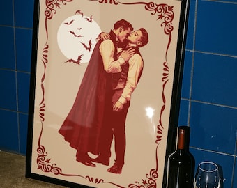 Gay Gothic Halloween Art Print: Queer Vampire Love