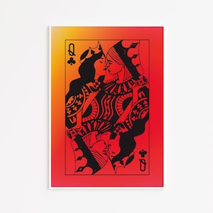 Art mural de style jeu de cartes lesbien saphique - impression LGBTQ, jeu d'art de jeu de cartes illustré, baiser lesbien, couple homosexuel romantique