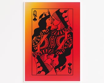 Sapphic Art Print: Lesbian Kiss Card Deck Illustration