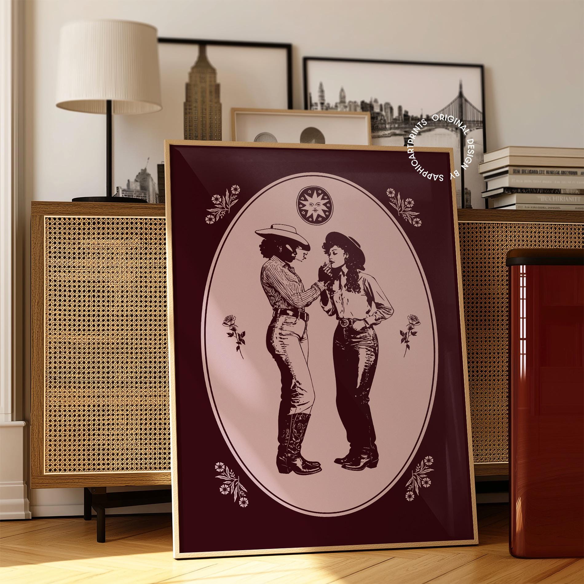Stampa artistica di Cowgirl saffiche: arredamento western lesbico queer