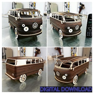 vw-camper-van 3mm and 4mm Plywood 3D Model | 3D Puzzle | Laser cut files | Cdr, Dxf, Svg | CNC file