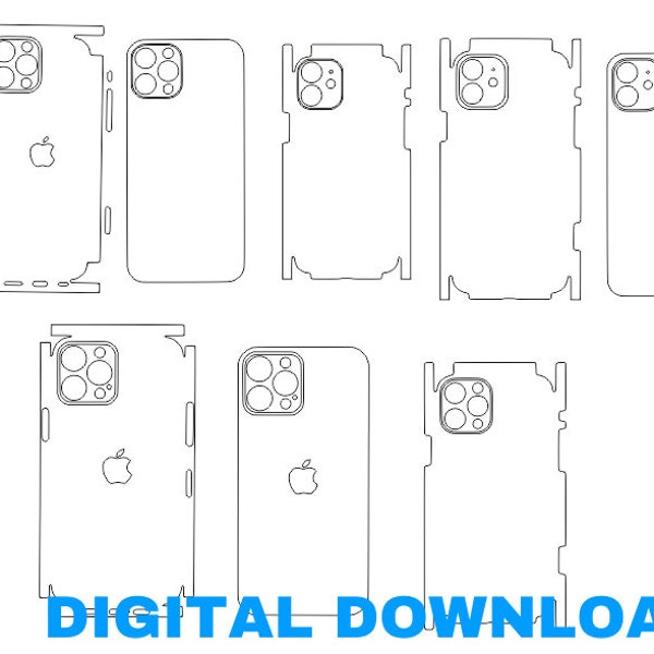 SVG Apple iPhone und Airpods All Bundle Skin Vorlage - Full Wrap Skin Schneidevorlage SVG, Cricut Vektor Schnitt Datei | EPS | Digitaler Download