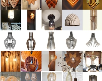 30+ Pieces Laser Cut Wooden Chandelier | Pendant Lighting | Modern Wooden Chandelier Hanging Lamp | Cdr, Dxf, Svg | Digital Download