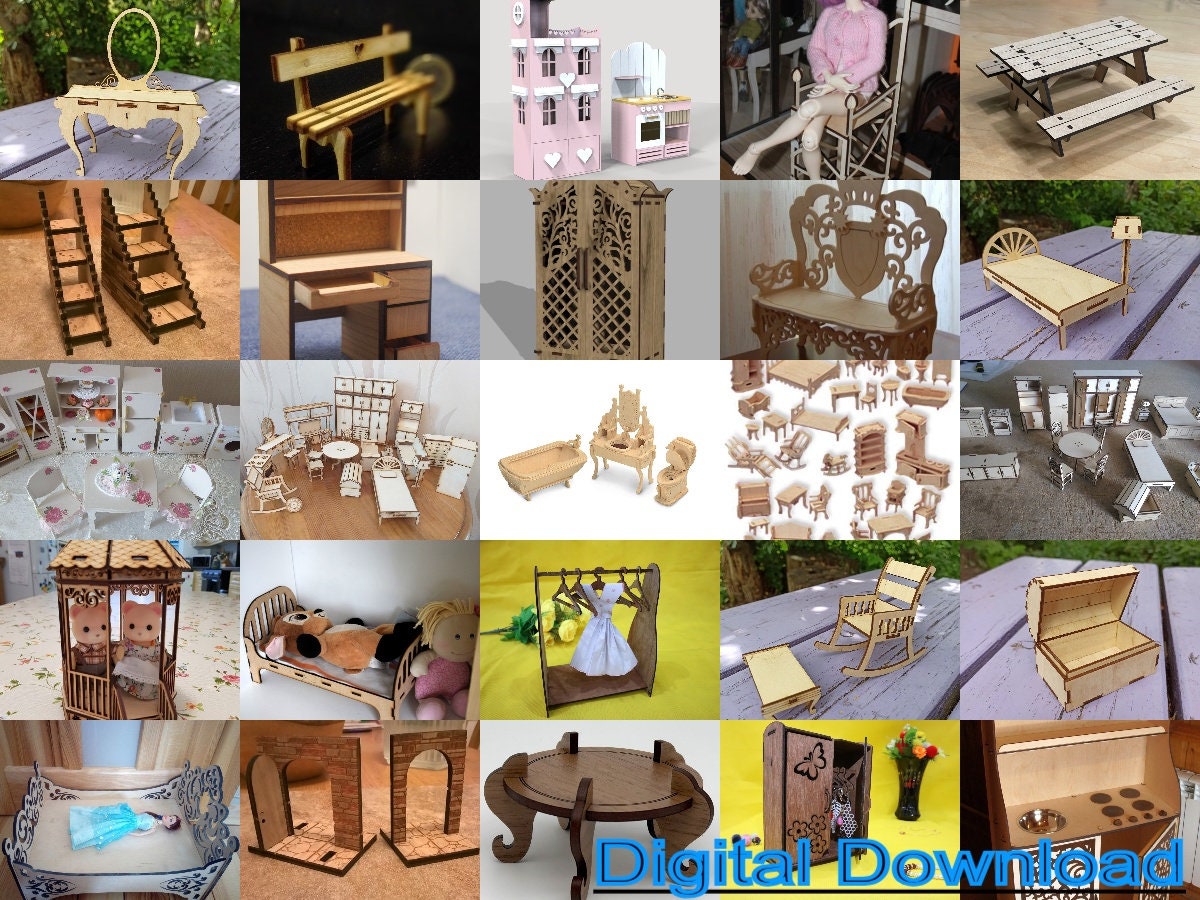 Bundle of Wooden Doll House Furniture Set Laser Cut Doll House Dxf Doll ...