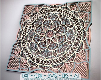 Flower SVG Multilayer laser cut mandala dxf file, Dxf file for laser cut,6 layer wall decor | Ai, Dxf, Eps, Dxf, Cdr, Svg | Digital Download