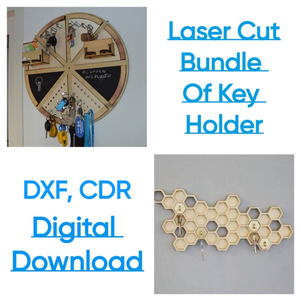 Bundle Of Laser Cut Wooden Key Holder, Key Holder Hangers Files Template for Laser Cut, Wood Shelf Key Holder | Cdr Dxf |Digital Download