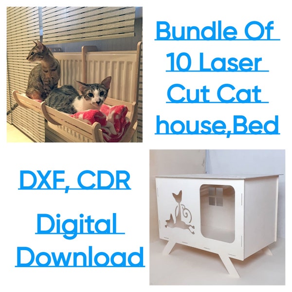 Bundle Of 10 Laser Cut Cat House, Bed Vector File, Laser Cut Cat House Cdr, Cat Sleeping Bed | CDR DXF | Digital Download