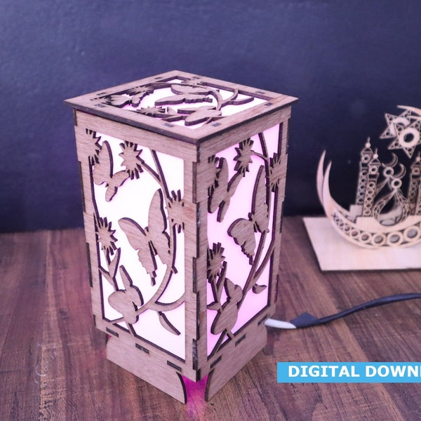 Laser Cut Wooden Shadow Box Night Lamp butterfly pattern digital download