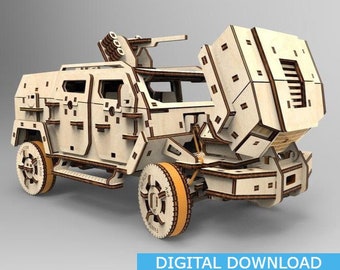 Laser Cut Armored toy Car 3D Puzzle CDR file