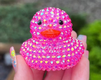 Hot Pink Rhinestone Gem Bling Rubber Ducks - Cruising Duck, Jeep Duck, Cheer Duck