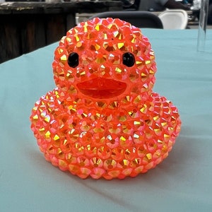 Orange Rhinestone Gem Bling Rubber Ducks - Cruising Duck, Car Duck, Cheer Duck, Bingo Lucky Duck