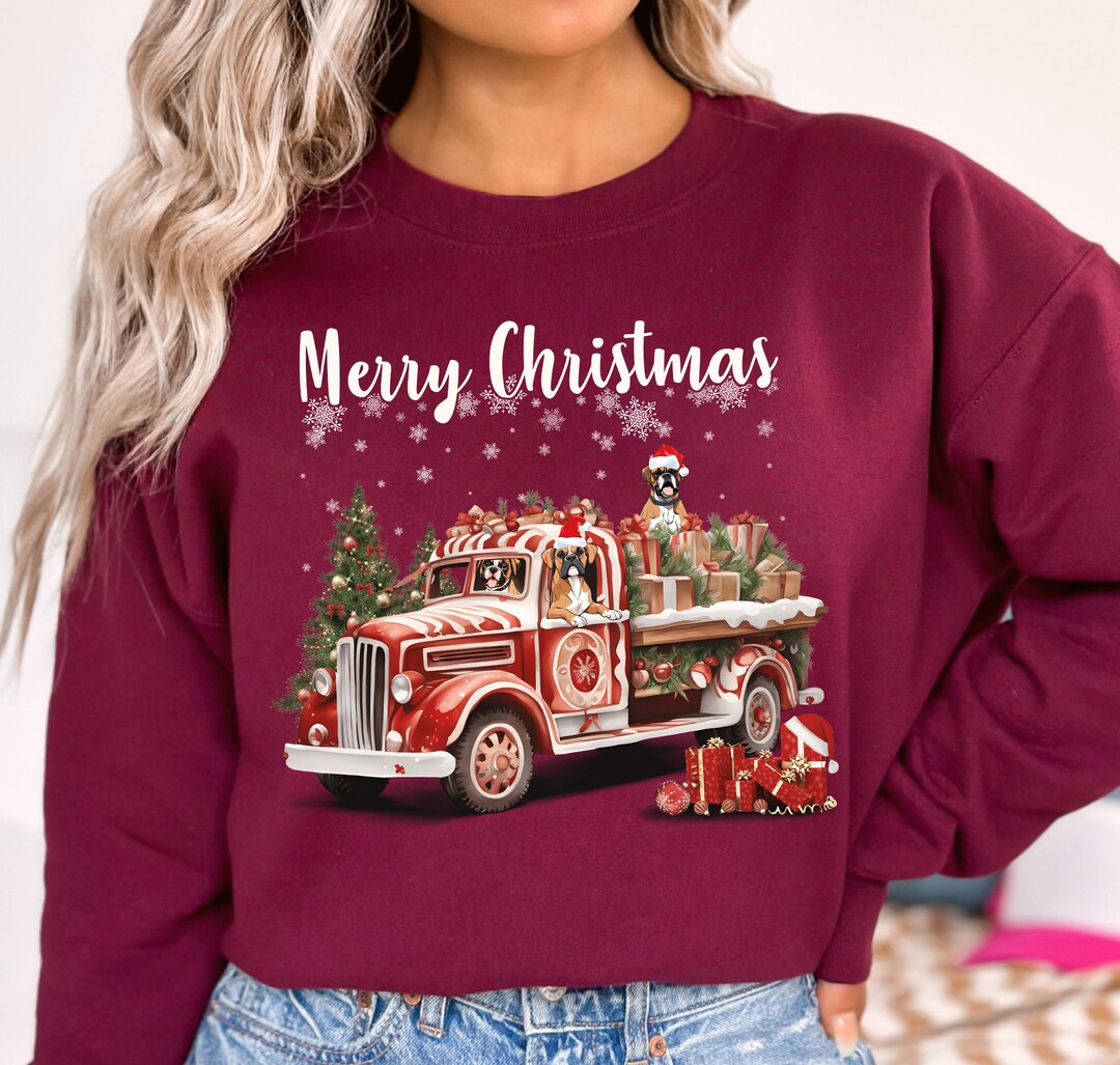 Boxer Dog in Red Truck Shirt Red Truck Christmas Shirt Boxer Etsy