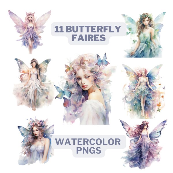 Ethereal Butterfly Fairies Watercolor Clipart | 11 High Quality transparent png for Commercial Use | Instant Digital Download