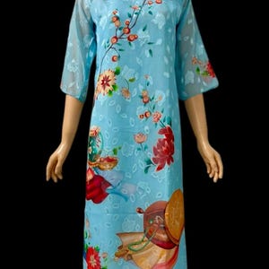 Ao Dai - Modern Ao Dai with four tails - Áo dài cách tân bốn tà - Blue and Yellow - Xanh Biển và Vàng