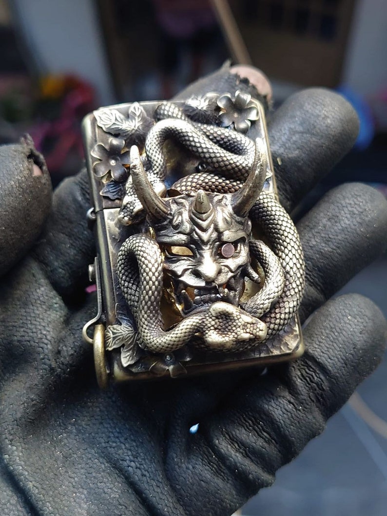 Zippo Handmade Characters Brass Oni with Snake