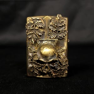 lighter-lighters-Warlord&#39;s Tomb- Lighter Case – Brass Skull & Relic Tower -*2 side style*