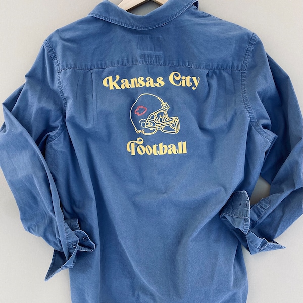 Pre-Loved Chiefs Shirt, Unisex, Hand-Pressed, Dust to Dust Boutique, Large, Upcylce, Repurposed, Kansas City, Travis Kelce, Unique, Mahomes