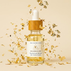 Aceite facial Elixir Dorado / Aceite facial de oro de 24 quilates con argán, rosa mosqueta y bergamota