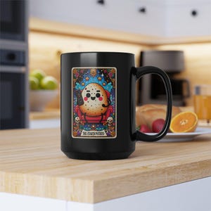 Taza de café con diseño de esqueleto de la carta del tarot de Couch Potato para brujas y vampiros