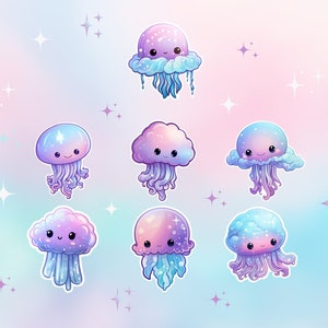 Simpatici adesivi impermeabili opachi di meduse nuvolose sognanti / Kawaii, cancelleria, diario, taccuino, regalo, scuola, fantasia, sognante e adorabile