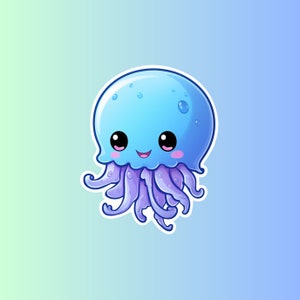 Etiqueta engomada impermeable mate de las medusas lindas / Kawaii, estacionario, diario, cuaderno, regalo, escuela, fantasía, soñador y adorable