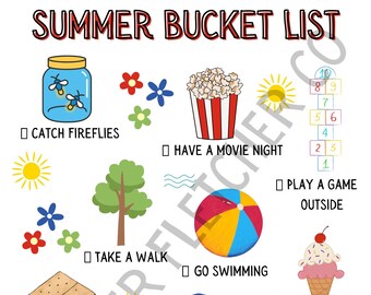 Summer Bucket List for Kids Printable Worksheet, Summer Themed Instant ...