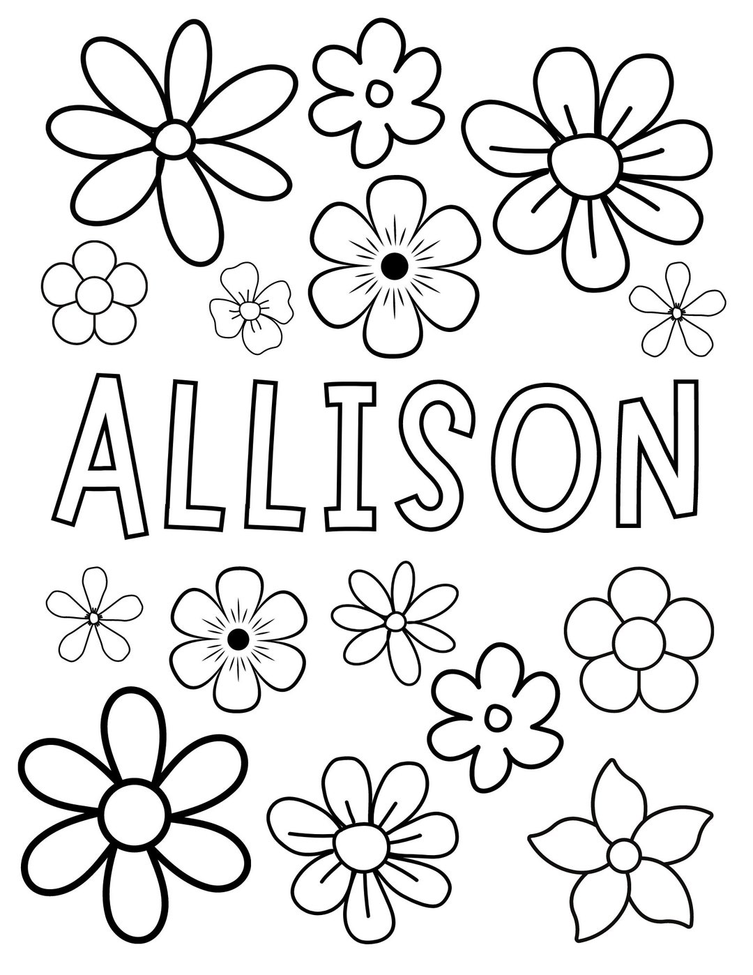 Flower Themed Custom Coloring Sheet - Etsy