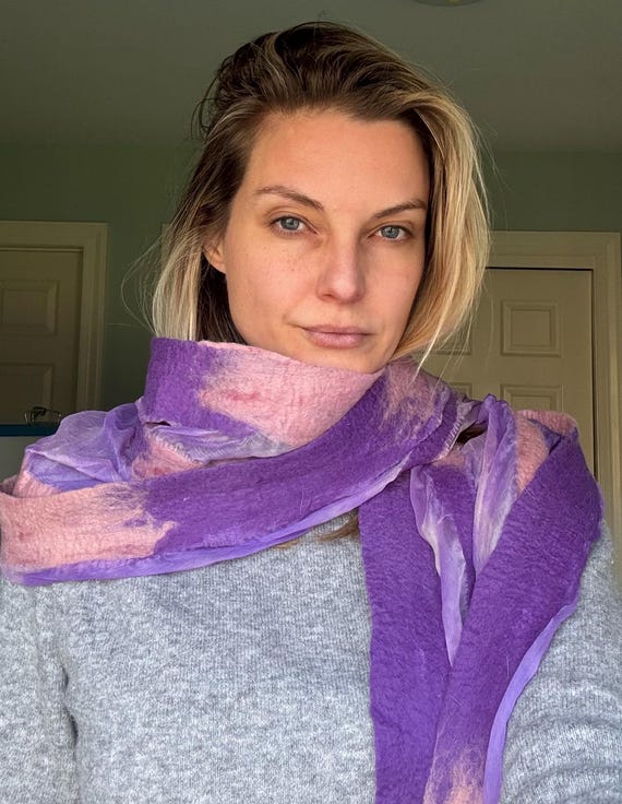 Hand-Felted Scarf | Lavender & Rose Nuno Textile, Alpaca Style