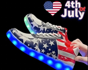 American Flag LED Light Up Shoes for Men - July 4 Shoes, Independence Day Outfit, Party Shoes, Festival Wear, Patriotic shoes