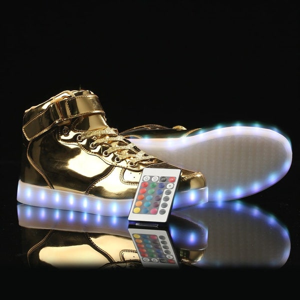 LED Light Up Shoes High Top Gold for Men - Festival Party Shoes, Halloween, 90s clothing, Gifts for men, New Years outfit, Christmas gift