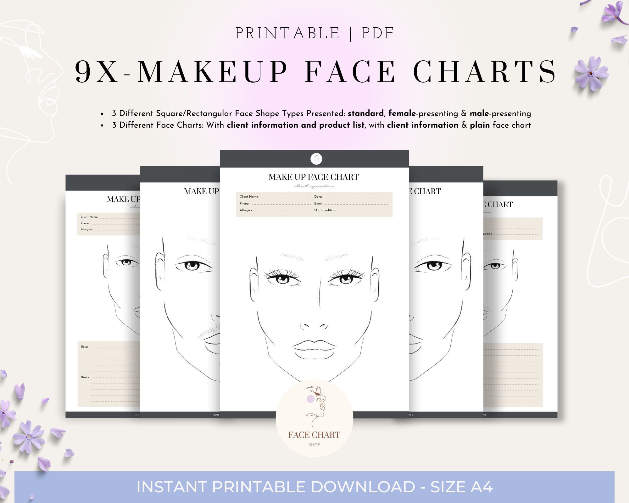 Makeup Face Chart, Face Chart Practice Sheets, Printable Makeup Practice  Sheets, Blank Face Chart Printable, Blank Make up Chart, Download