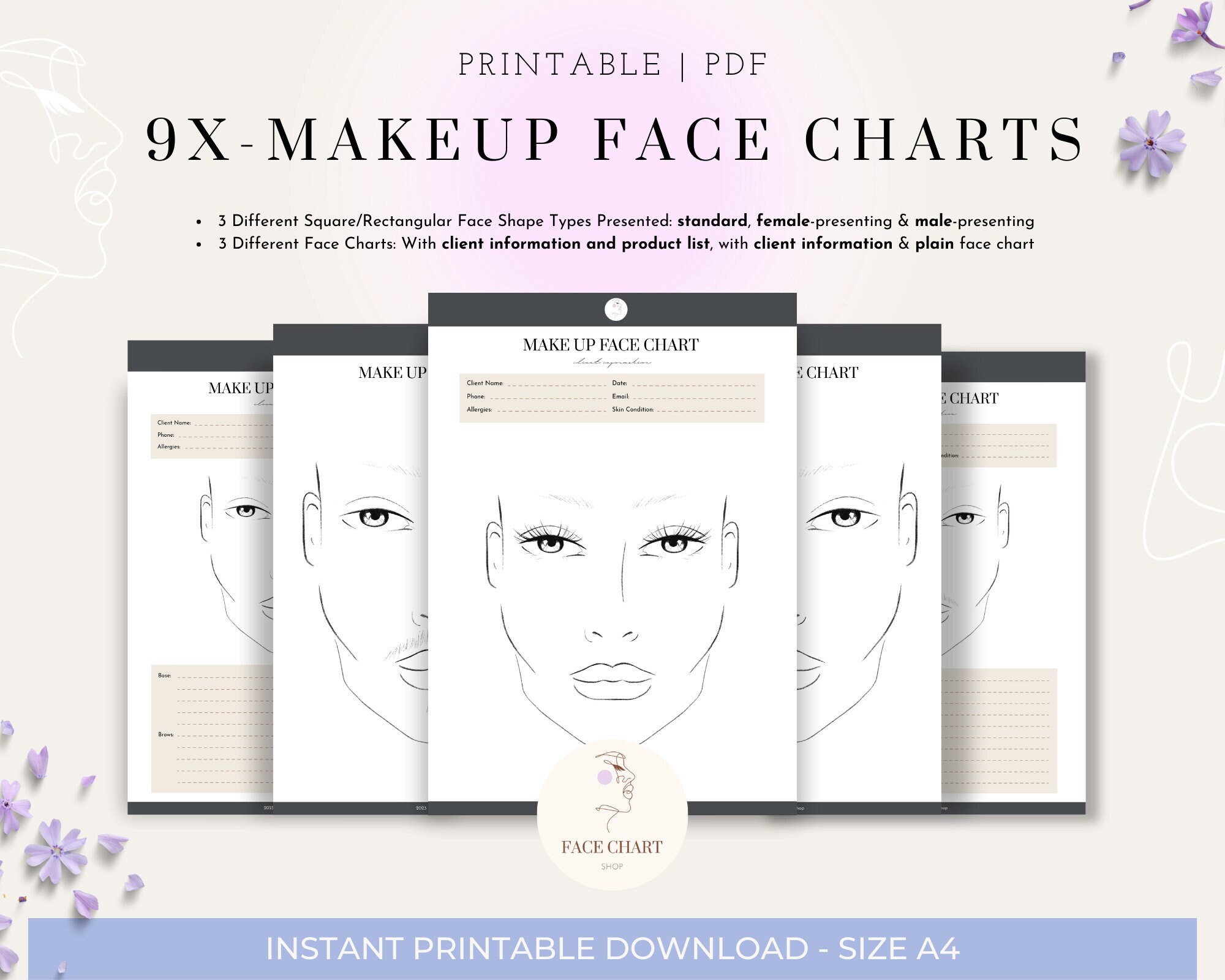 Makeup Face Chart, Face Chart Practice Sheets, Printable Makeup Practice  Sheets, Blank Face Chart Printable, Blank Make up Chart, Download